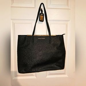 Vintage Kathy Ireland Leather Shoulder Bag, Black with Gold Hardware